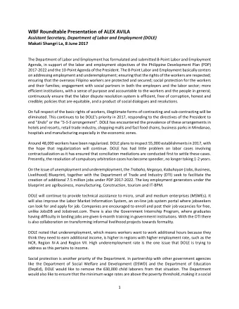 WBF Roundtable Presentation of ALEX AVILA  Assistant Secretary, Department of Labor and Employment