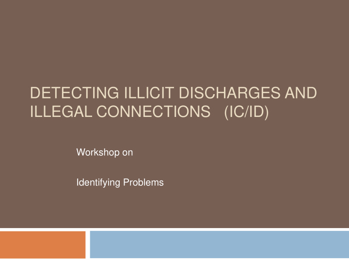 detecting illicit discharges and illegal connections ic id