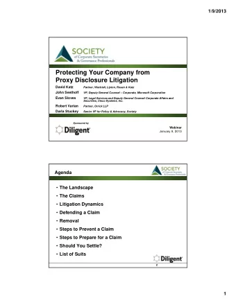 Protecting Your Company from  Proxy Disclosure Litigation  David Katz  Partner, Wachtell, Lipton,