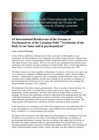 XI International Rendezvous of the Forums of  Psychoanalysis of the Lacanian Field &quot;Treatments