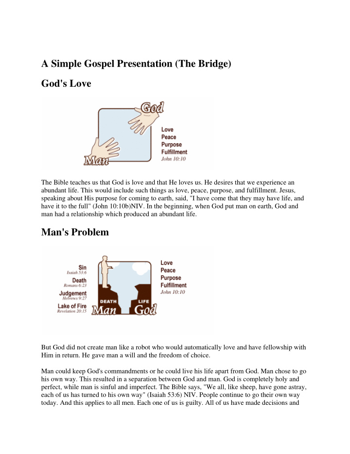 a simple gospel presentation the bridge god s love