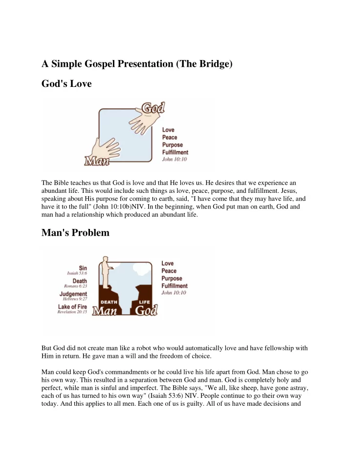 a simple gospel presentation the bridge god s love