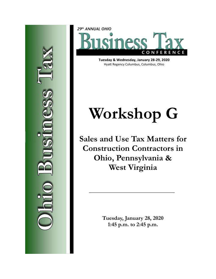 workshop g sales and use tax matters for construction