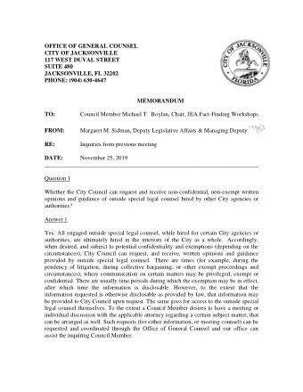 OFFICE OF GENERAL COUNSEL  CITY OF JACKSONVILLE  117 WEST DUVAL STREET  SUITE 480  JACKSONVILLE, FL
