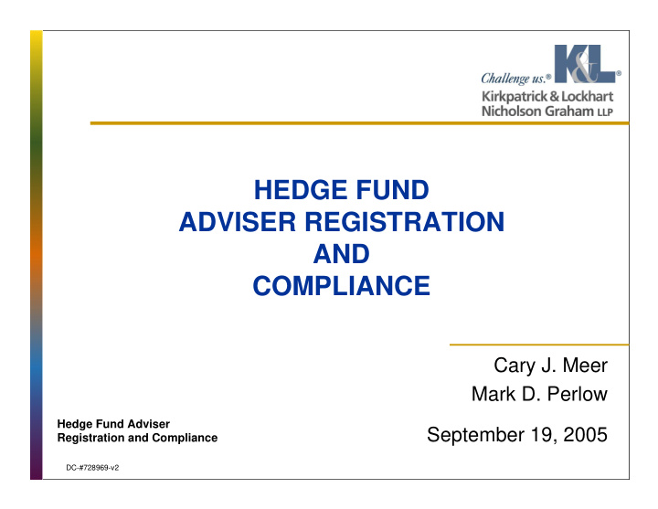 hedge fund adviser registration and compliance