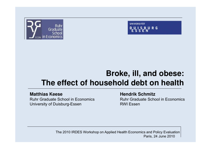 broke ill and obese broke ill and obese the effect of