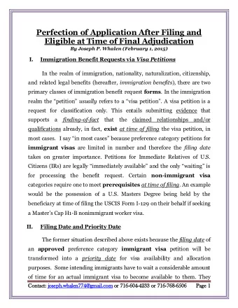 Perfection of Application After Filing and  Eligible at Time of Final Adjudication  By Joseph P.