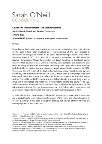 Courts and tribunal reform - the user perspective Scottish Public Law Group Summer Conference 10