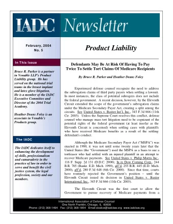 Product Liability  No. 5  In This Issue  Defendants May Be At Risk Of Having To Pay  Twice To