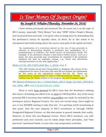 Is Y  Is Your Mon  our Money Of  ey Of Suspect  Suspect Origin  Origin?  By Joseph  y Joseph P.  P.