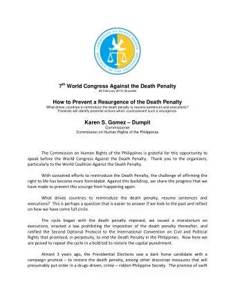 7 th World Congress Against the Death Penalty  28 February 2019, Brussels  How to Prevent a