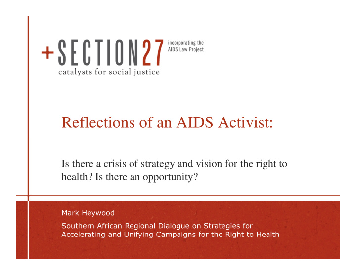 reflections of an aids activist