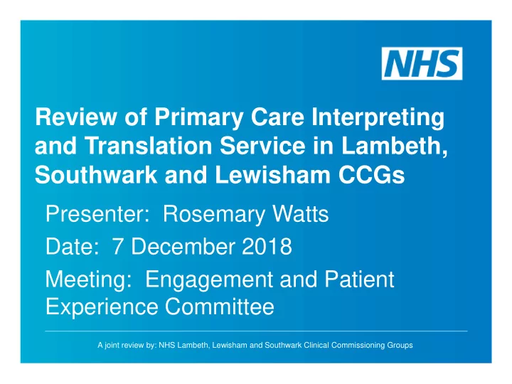 review of primary care interpreting