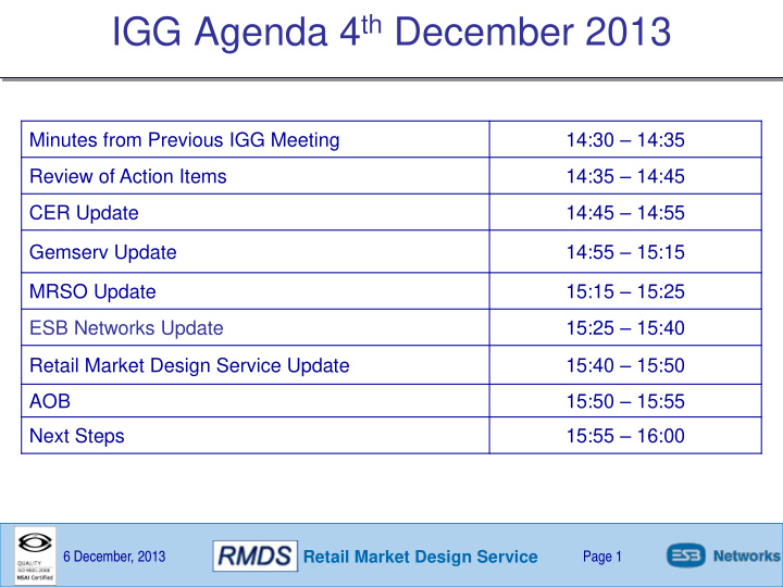igg agenda 4 th december 2013