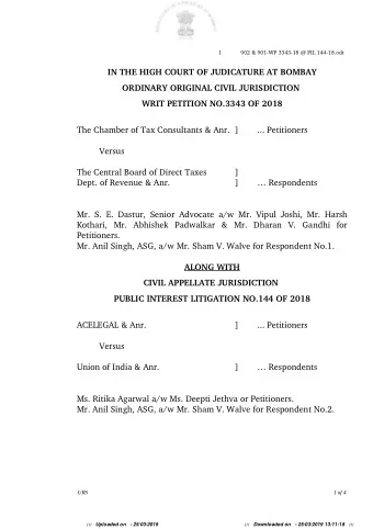 IN THE HIGH COURT OF JUDICATURE AT BOMBAY ORDINARY ORIGINAL CIVIL JURISDICTION  WRIT PETITION