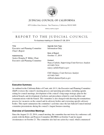 R E P O R T  T O  T H E  J U D I C I A L  C O U N C I L  For business meeting on: October 2728,