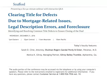 Legal Description Errors, and Foreclosure  Identifying and Resolving Common Title Defects to Ensure