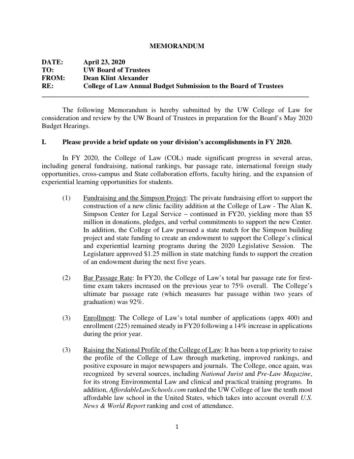 memorandum date april 23 2020 to uw board of trustees