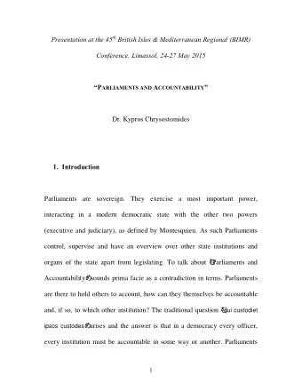 Presentation at the 45 th British Isles &amp; Mediterranean Regional (BIMR)  Conference, Limassol,