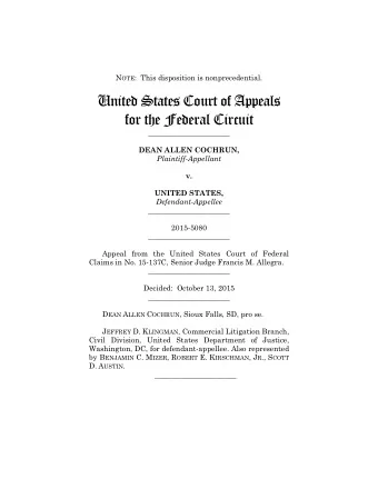 United States Court of Appeals  for the Federal Circuit  ______________________ DEAN ALLEN COCHRUN,