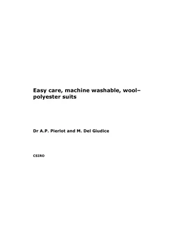 Easy care, machine washable, wool  polyester suits  Dr A.P. Pierlot and M. Del Giudice CSIRO