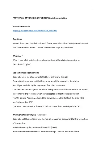 PROTECTION OF THE CHILDREN'S RIGHTS text of presentation Presentation on link