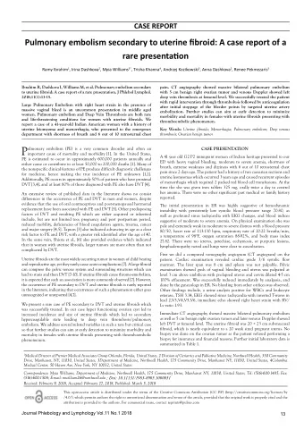 P  ulmonary embolism (PE) is a very common disorder and often an  CASE PRESENTATION  important