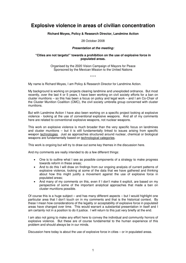 explosive violence in areas of civilian concentration