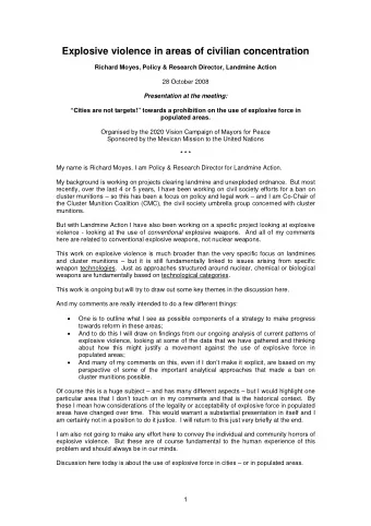 Explosive violence in areas of civilian concentration  Richard Moyes, Policy &amp; Research
