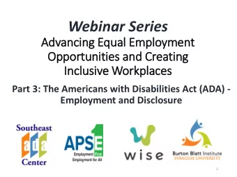 Webinar Series  Advancing Equal Employment  Opportunities and Creating  In  Inclusive Work