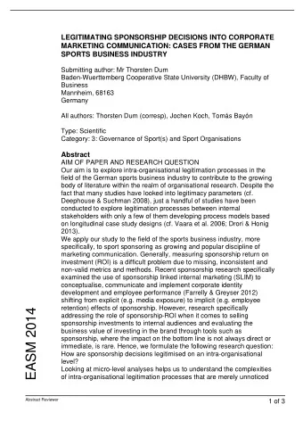 EASM 2014  addressing the role of sponsorship-ROI when it comes to selling  sponsorship investments