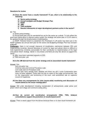 Questions for review  A1.  Does the sector have a results framework? If yes, what is its