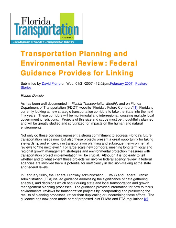 transpor ansporta tation planning and tion planning and
