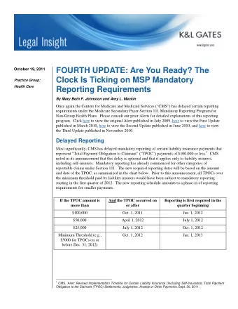 FOURTH UPDATE: Are You Ready? The  October 19, 2011  Clock Is Ticking on MSP Mandatory  Practice