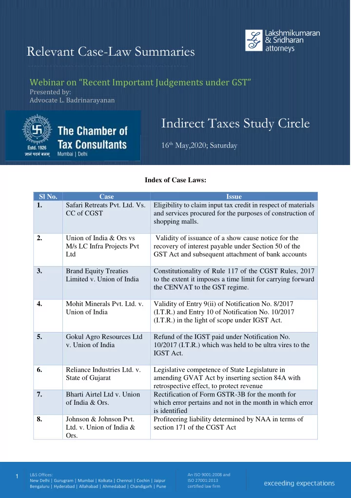relevant case law summaries