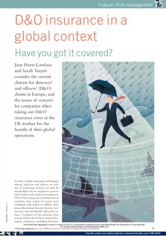 D&amp;O insurance in a  global context  Have you got it covered?  Jane Harte-Lovelace  and Sarah