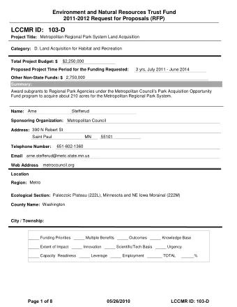 LCCMR ID: 103-D  Project Title:  Metropolitan Regional Park System Land Acquisition  Category:  D.