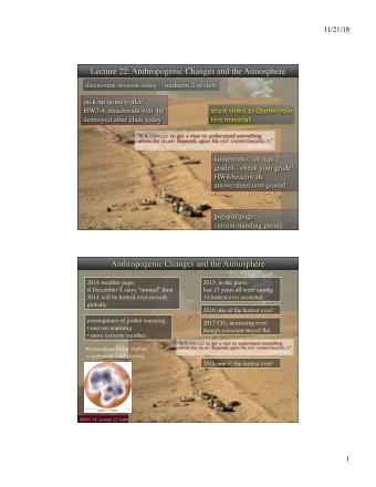 11/21/18  SIO15-18: Lecture 22:Anthropogenic Changes: The Atmosphere  2014 weather page:  2015, in