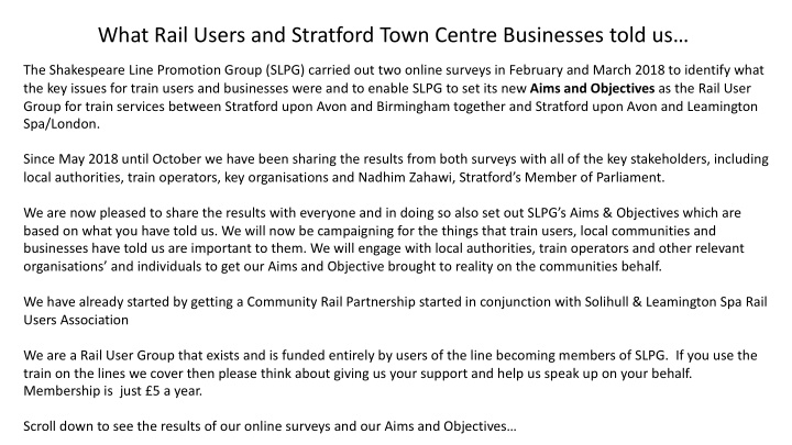 what rail users and stratford town centre businesses told