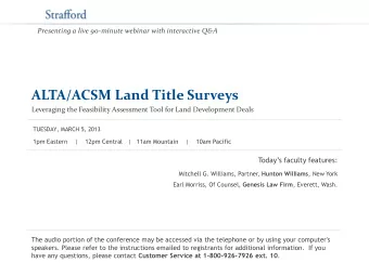 ALTA/ACSM Land Title Surveys  Leveraging the Feasibility Assessment Tool for Land Development Deals