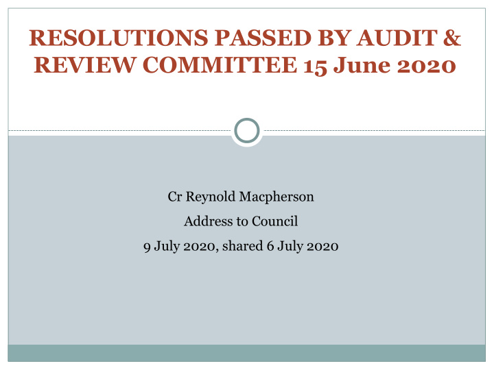 resolutions passed by audit review committee 15 june 2020