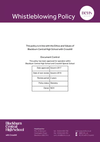 This policy is in line with the Ethos and Values of  Blackburn Central High School with Crosshill