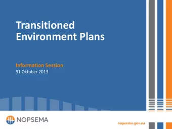 Transitioned  Environment Plans  Information Session  31 October 2013  Part 1: TEP status and