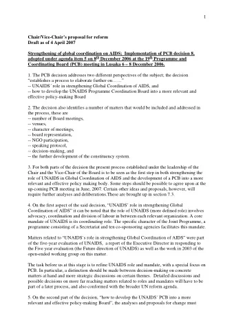 1  Chair/Vice-Chairs proposal for reform  Draft as of 4 April 2007  Strengthening of global