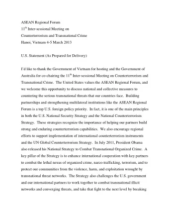 ASEAN Regional Forum 11 th Inter-sessional Meeting on  Counterterrorism and Transnational Crime