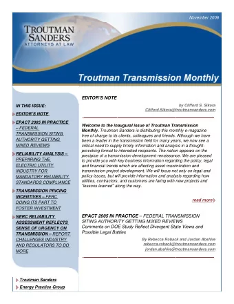 November 2006  EDITORS NOTE  by Clifford S. Sikora  IN THIS ISSUE: