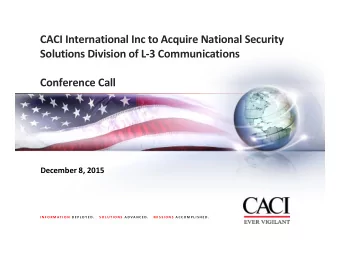 CACI International Inc to Acquire National Security  Solutions Division of L-3 Communications
