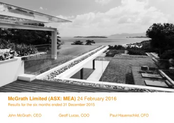 McGrath Limited (ASX: MEA) 24 February 2016  Results for the six months ended 31 December 2015