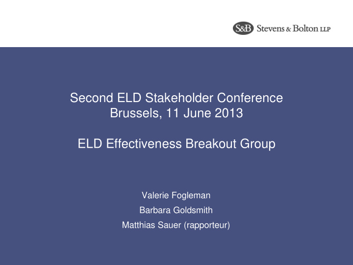 second eld stakeholder conference brussels 11 june 2013