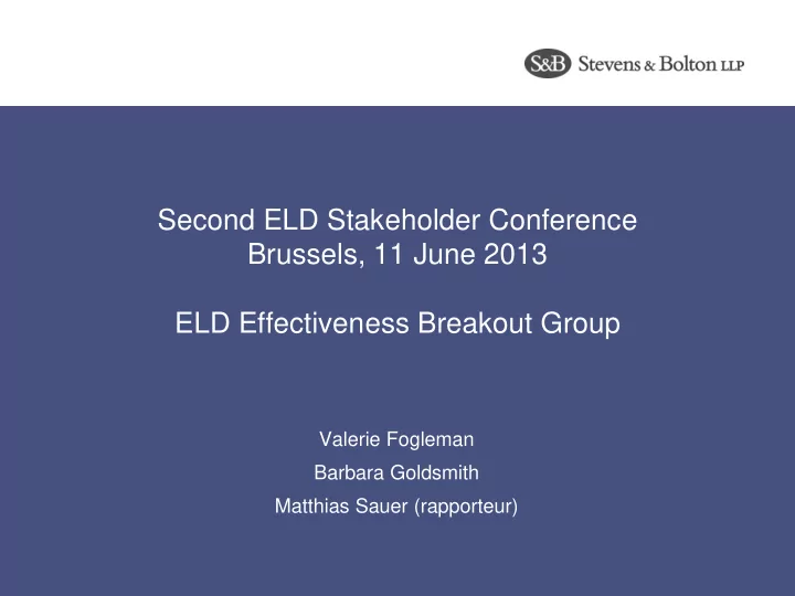 second eld stakeholder conference brussels 11 june 2013